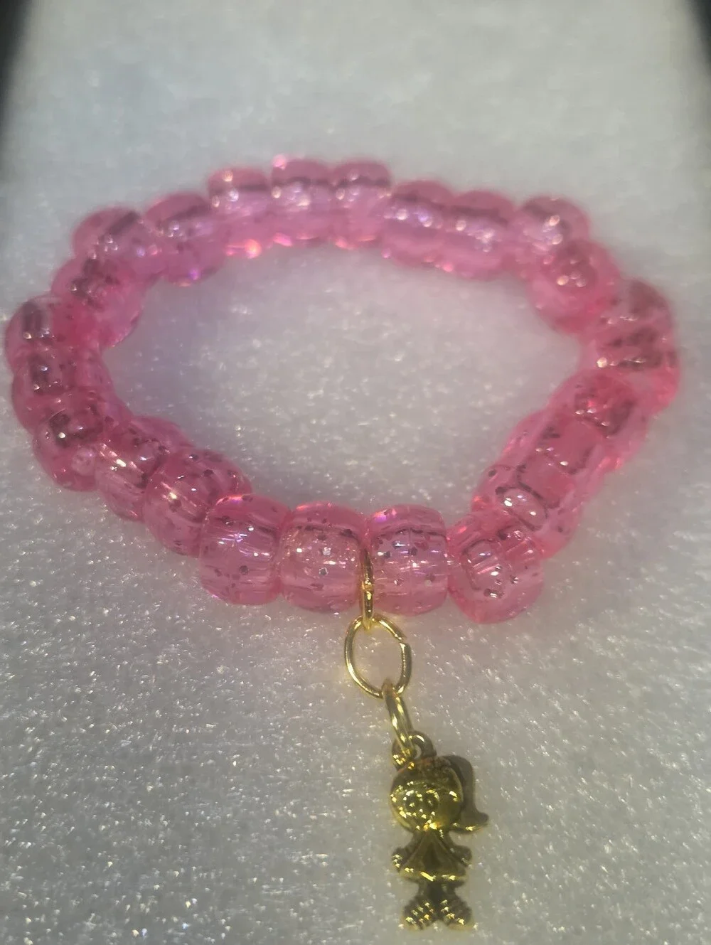 Handcrafted Pink Beaded Bracelet with Gold Girl Charm - Picture 9 of 9